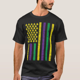 Camiseta Purple Green Yellow US Flag Jester Funny Mardi Gra