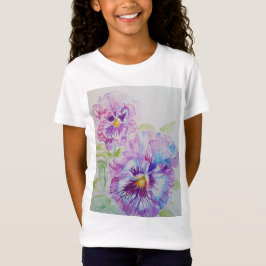 Camiseta Purple Pansy floral aquarela Girls T Shirt