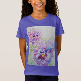 Camiseta Purple Pansy floral aquarela Girls T Shirt