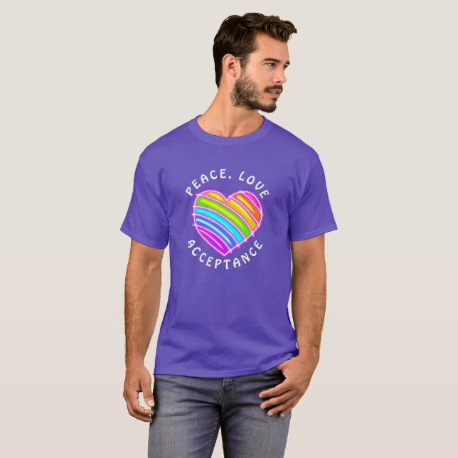Camiseta Purple Peace Love Acceptance Rainbow Pride Heart  (Frente Completa)