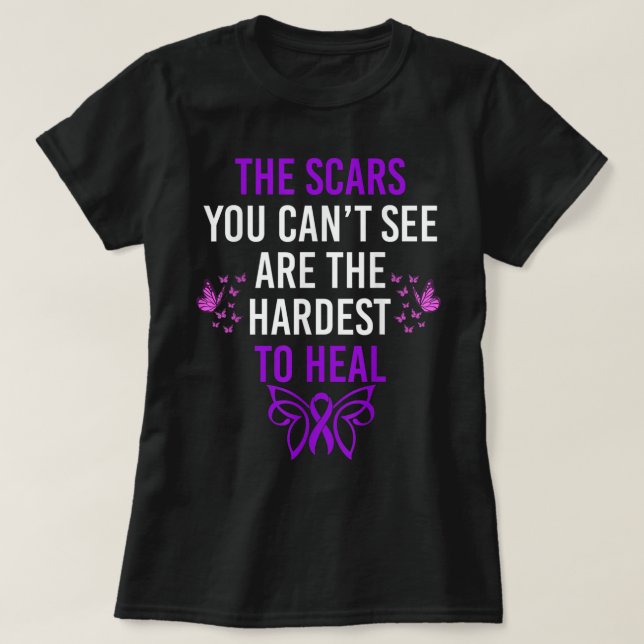 Camiseta Purple Ribbon Hardest To Heal Domestic Violence Aw (Frente do Design)