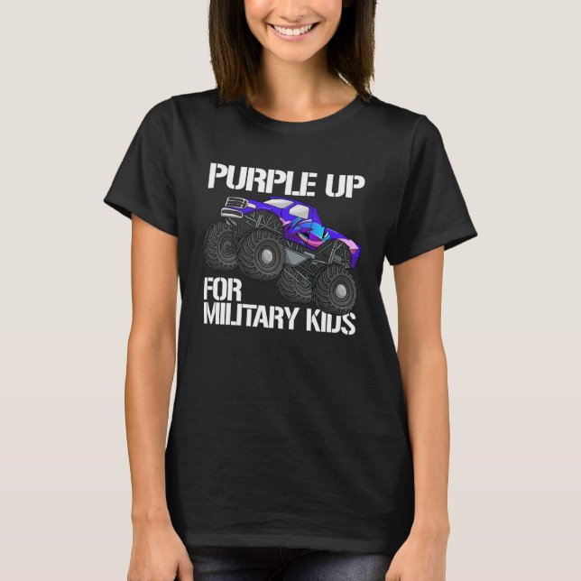 Camiseta Purple Up For Military Kids Monster Truck Boys Pur (Frente)