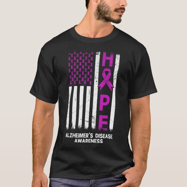 Camiseta Púrpura Alzheimer Sensibilização Americana Bandeir (Frente)