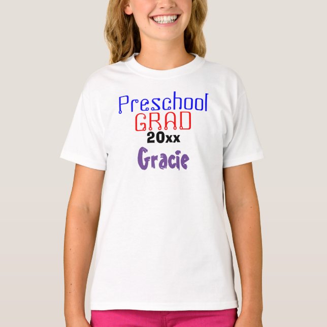 Camiseta Púrpura Colorida de Graduação Pré-Escolar (Frente)
