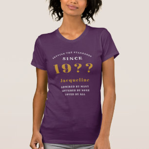 Camiseta Púrpura de 90 de Aniversário Personalizada Dourada