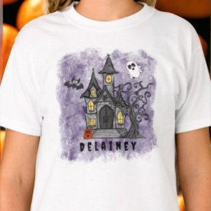 Camiseta Púrpura de Casa Assombrada do Halloween