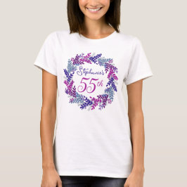 Camiseta Púrpura rosa Elegante Monograma 55º Aniversário