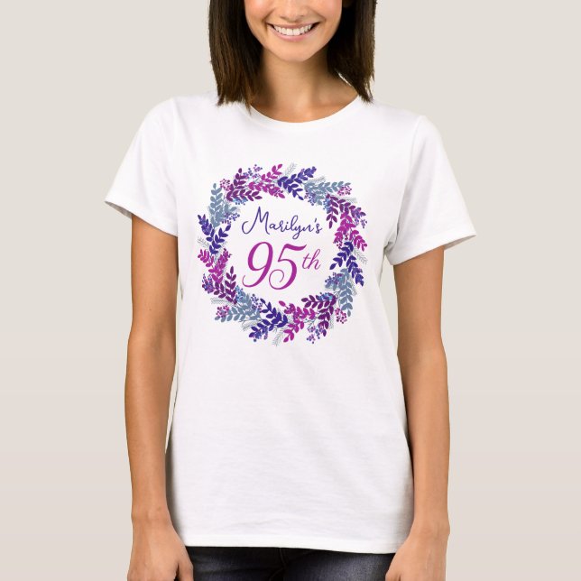 Camiseta Púrpura rosa Elegante Monograma 95. º Aniversário (Frente)
