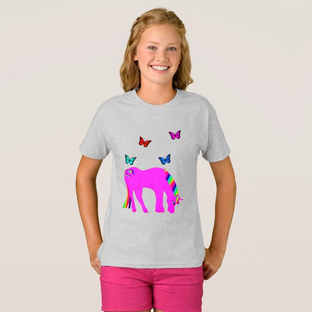 Camiseta Púrpura Unicórnio e borboletas (Frente Completa)