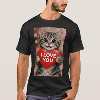 Camiseta Purpurina o Gatinho de Natal "Eu Te Amo"