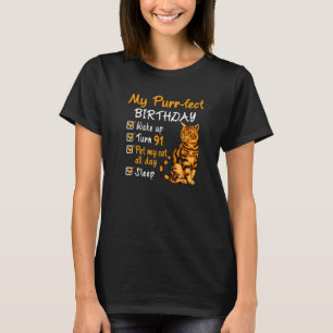 Camiseta Purr Fect Birthday Pet My Cat O Dia 91 Anos