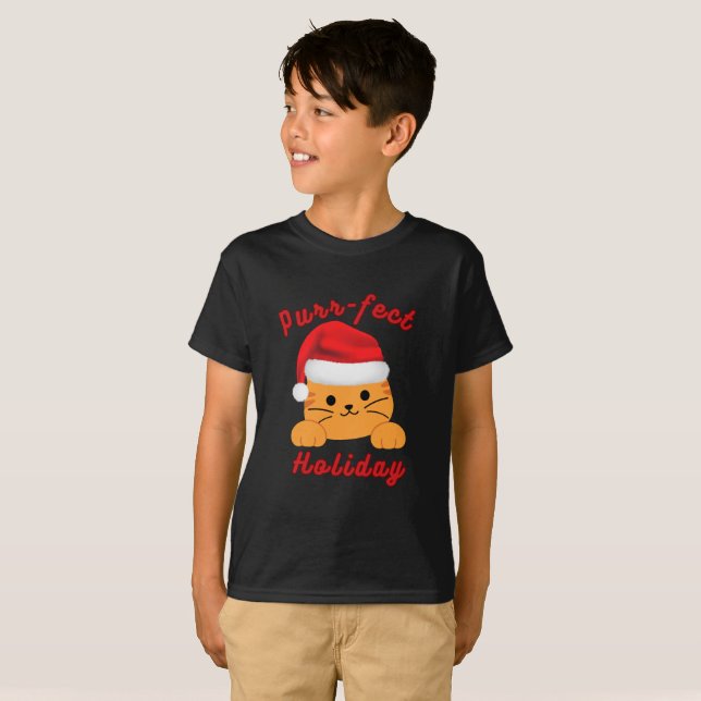 Camiseta Purr‑fect Holiday Cat Christmas Shirt (Frente Completa)