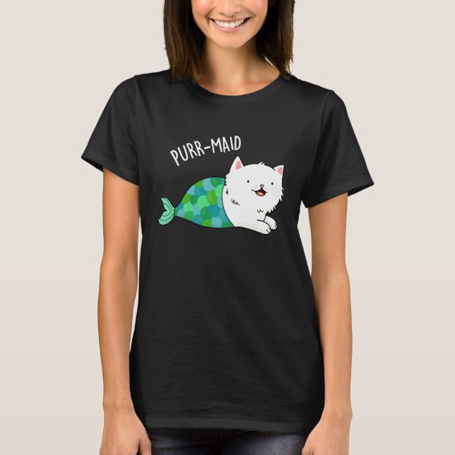 Camiseta Purr-Maid Gatinho Engraçado Sereia Pun Dark BG (Frente)