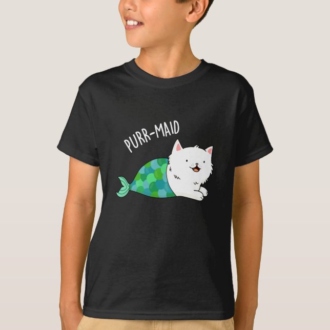 Camiseta Purr-Maid Gatinho Engraçado Sereia Pun Dark BG (Frente)