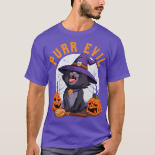 Camiseta Purr Mau Halloween Rindo Gato Negro Chapéu de Brux