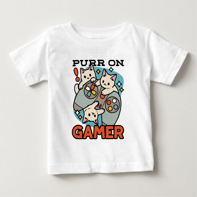 Camiseta Purr On Gamer - Design de Jogos para Gatos de Gato (Frente)