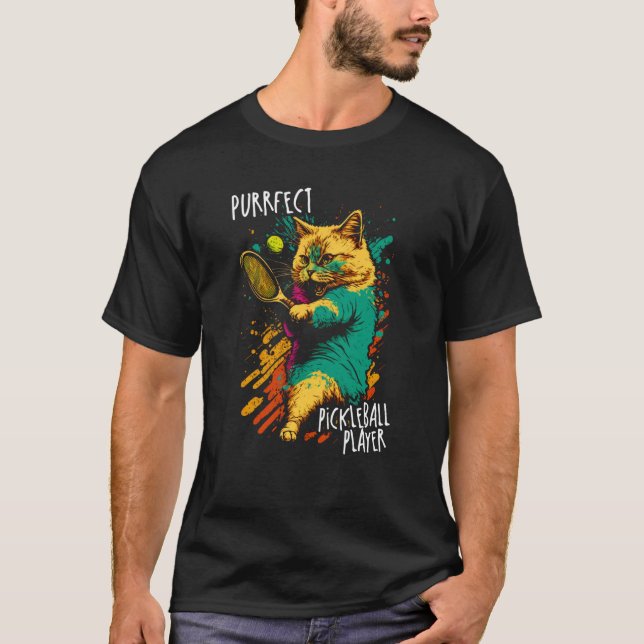 Camiseta Purrfect Player Cat Paddleball Player Pickleball   (Frente)