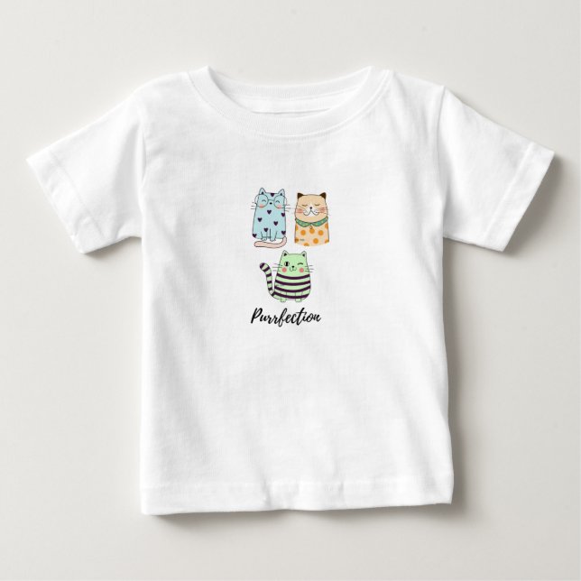 Camiseta Purrfection Cute Kawaii Pattern Cats Art (Frente)