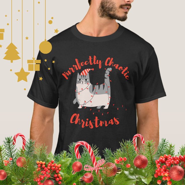 Camiseta Purrfectly Chaotic Christmas Funny Holiday Cat  (Criador carregado)