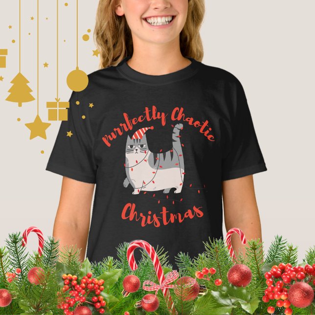 Camiseta Purrfectly Chaotic Christmas Funny Holiday Cat  (Criador carregado)