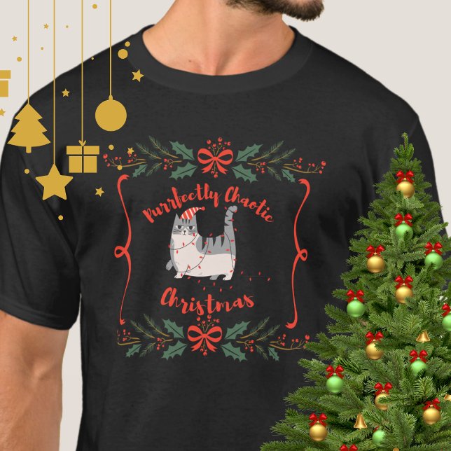 Camiseta Purrfectly Chaotic Christmas Funny Holiday Cat  (Criador carregado)