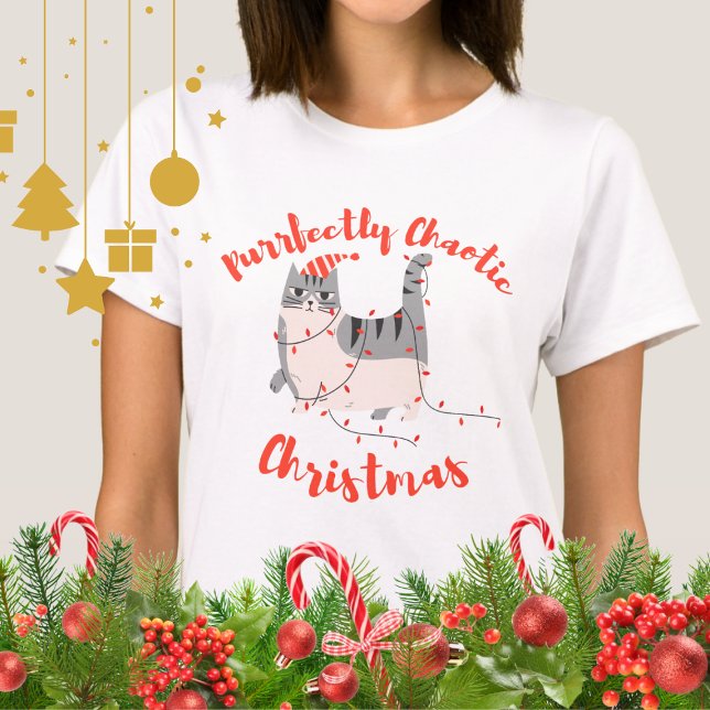 Camiseta Purrfectly Chaotic Christmas Funny Holiday Cat  (Criador carregado)