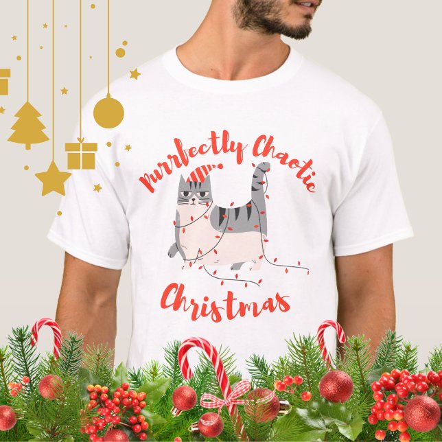 Camiseta Purrfectly Chaotic Christmas Funny Holiday Cat  (Criador carregado)