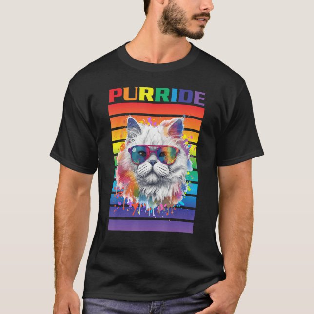 Camiseta Purride Cat Ally Cat Pride Cat with Pride Flag Pri (Frente)