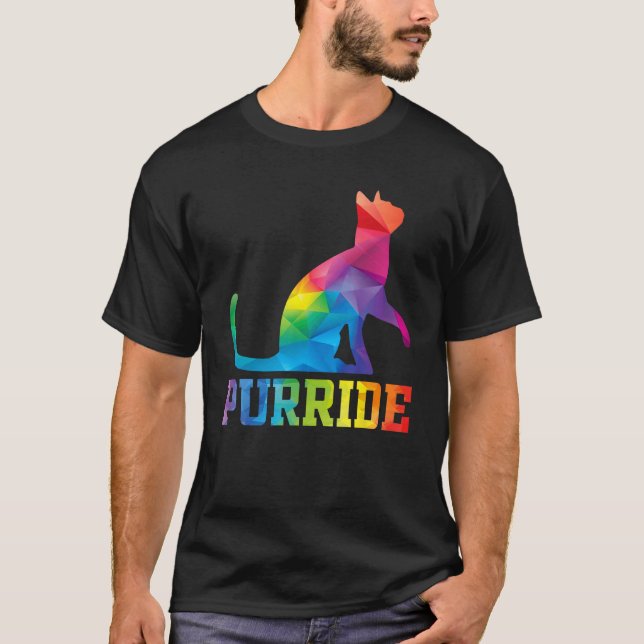Camiseta Purride Cat  Pride Month Gay Rights Rainbow Cat (Frente)