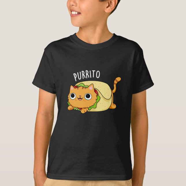 Camiseta Purrito Funny Cat Burrito Pun Dark BG (Frente)