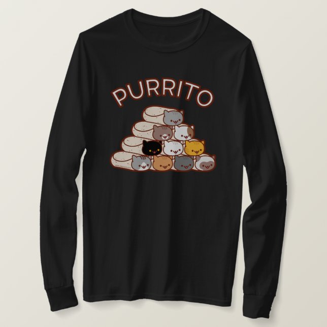 Camiseta PURRITO PYRAMID Gato Burrito de Leve Longa (Frente do Design)