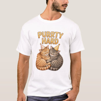 Camiseta Purrti Duro — Gatos Divertidos de Festa com Chapéu