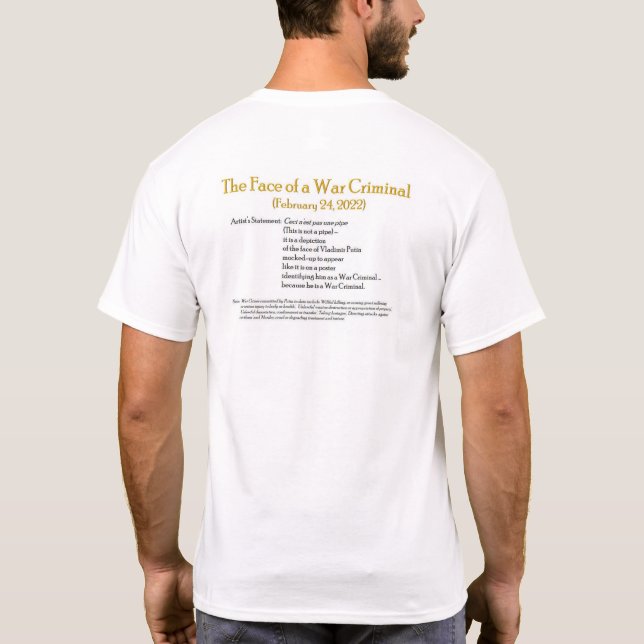 Camiseta Putina: Criminoso de Guerra ("O rosto de um crimin (Verso)