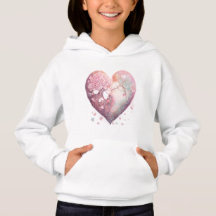 Camiseta Puxante Hoodie da garota com Impressão de coração