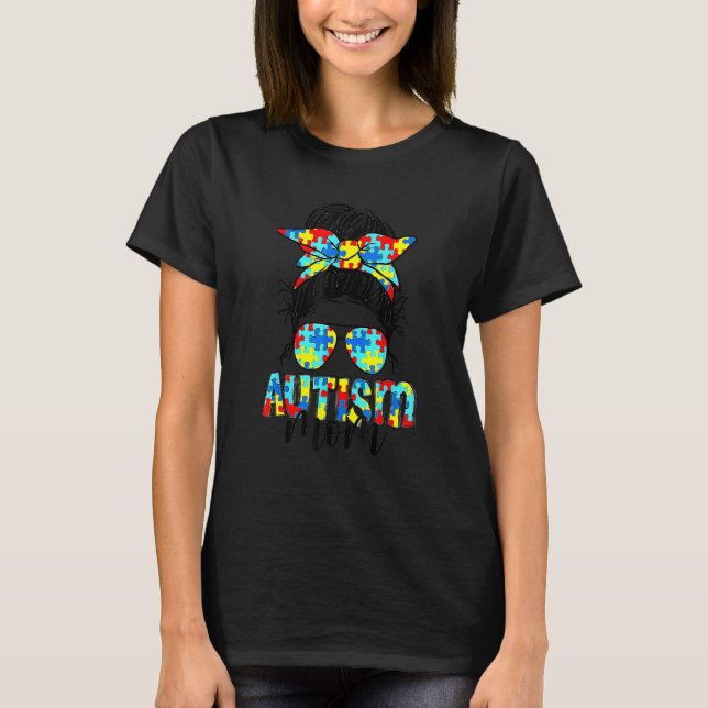 Camiseta Puzzle de Cabelo Desgrenhado de Mãe de Autismo Con (Frente)