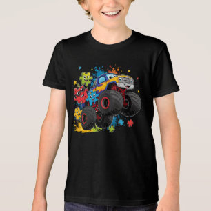 Camiseta Puzzle de Caminhão Monstro de Desenho Infantil