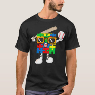 Camiseta Puzzle Piece Playing Baseball Autism Awareness Boy