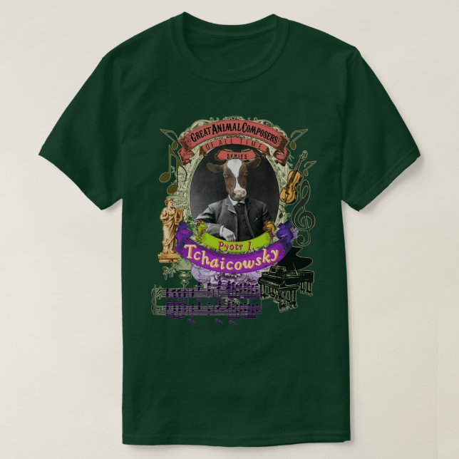 Camiseta Pyotr Tchaicowsky Tchaikovsky Cow al Music (Frente do Design)