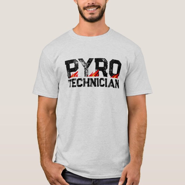 Camiseta PyroTechnician t shirt with burning flames (Frente)