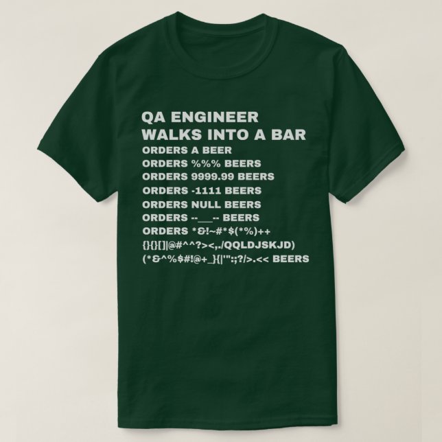 Camiseta QA Engineer walks into a Bar  (Frente do Design)
