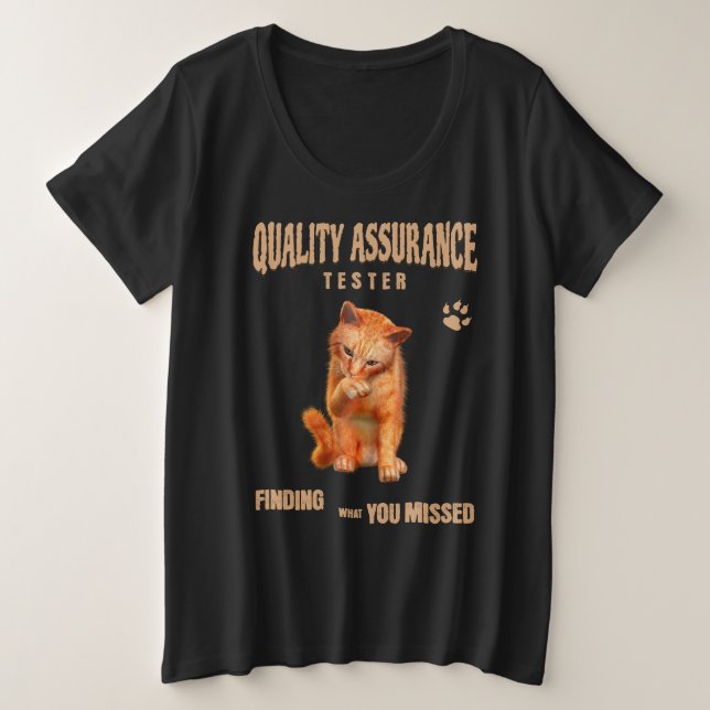 Camiseta QA Tester Cat Humor (Frente do Design)
