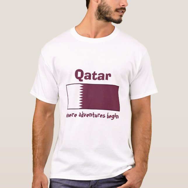 Camiseta Qatar Bandeira + Mapa + Texto (Frente)