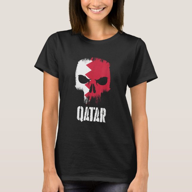 Camiseta Qatar Flag Skull Qatari Pride Patriotic (Frente)