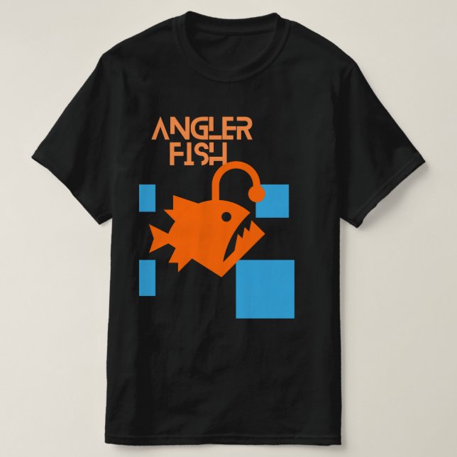 Camiseta Quadrada Laranja Azul Turquesa com Peixe- (Frente do Design)