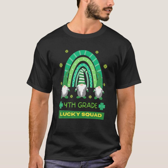 Camiseta Quadrado de 4º grau Rainbow Gnome Happy St Patrick (Frente)