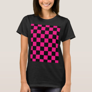 Camiseta Quadrados verificados retro geométrico preto-rosa-
