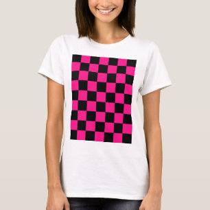 Camiseta Quadrados verificados retro geométrico preto-rosa-