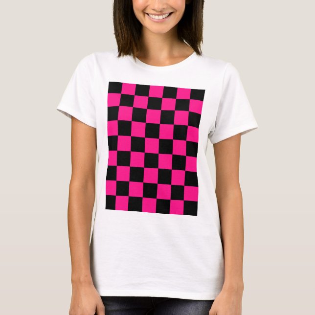 Camiseta Quadrados verificados retro geométrico preto-rosa- (Frente)