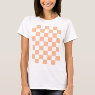 Camiseta Quadrados xadrez geométrico retrô Pêssego e Branco