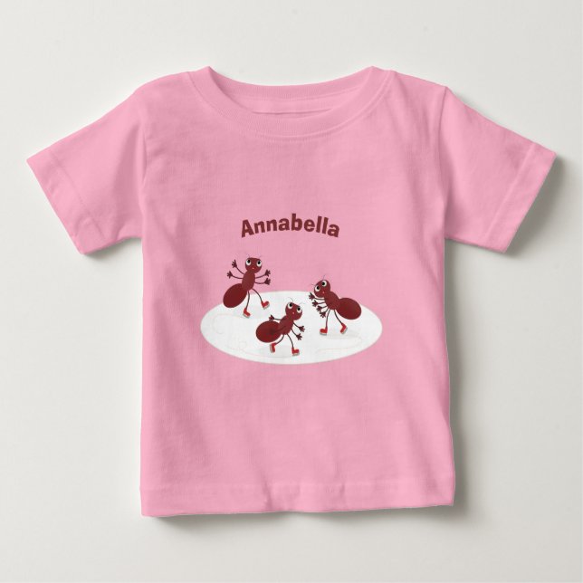 Camiseta Quadrinhos de gelo de formigas vermelhas felizes (Frente)